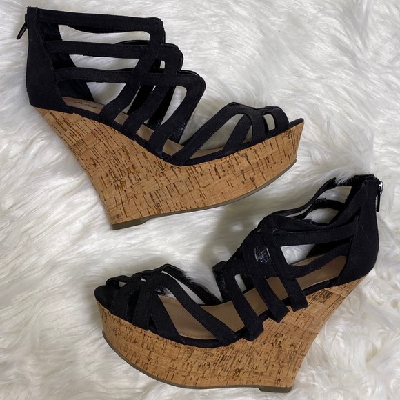 JustFab Shoes - JustFab Black & Cork Wedges
